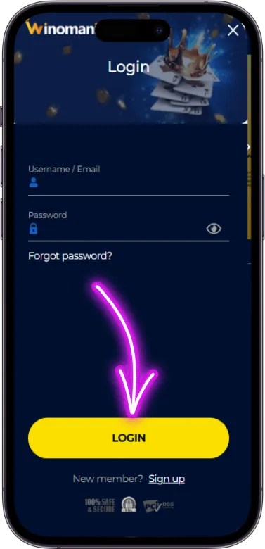 Winomania click login button
