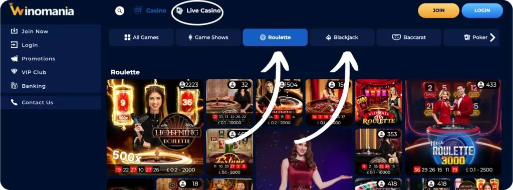 roulette blackjack winomania casino online